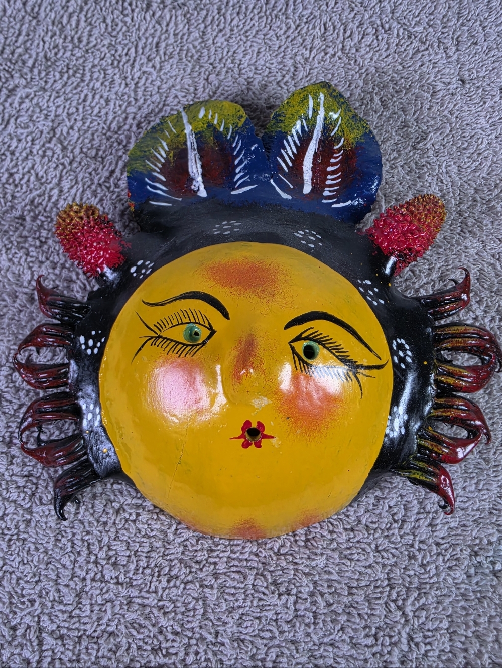 Hand-Painted Coconut Shell Yellow Sun Face Wall Art